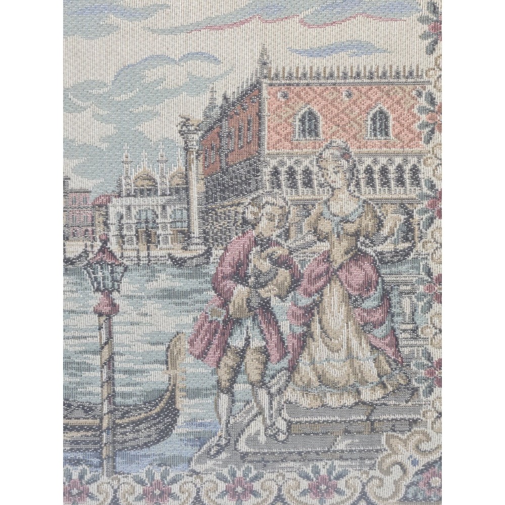 Italian Framed Tapestry Venice Gondola Scene Doge's Palace Romantic Courting - Picture 2 of 6